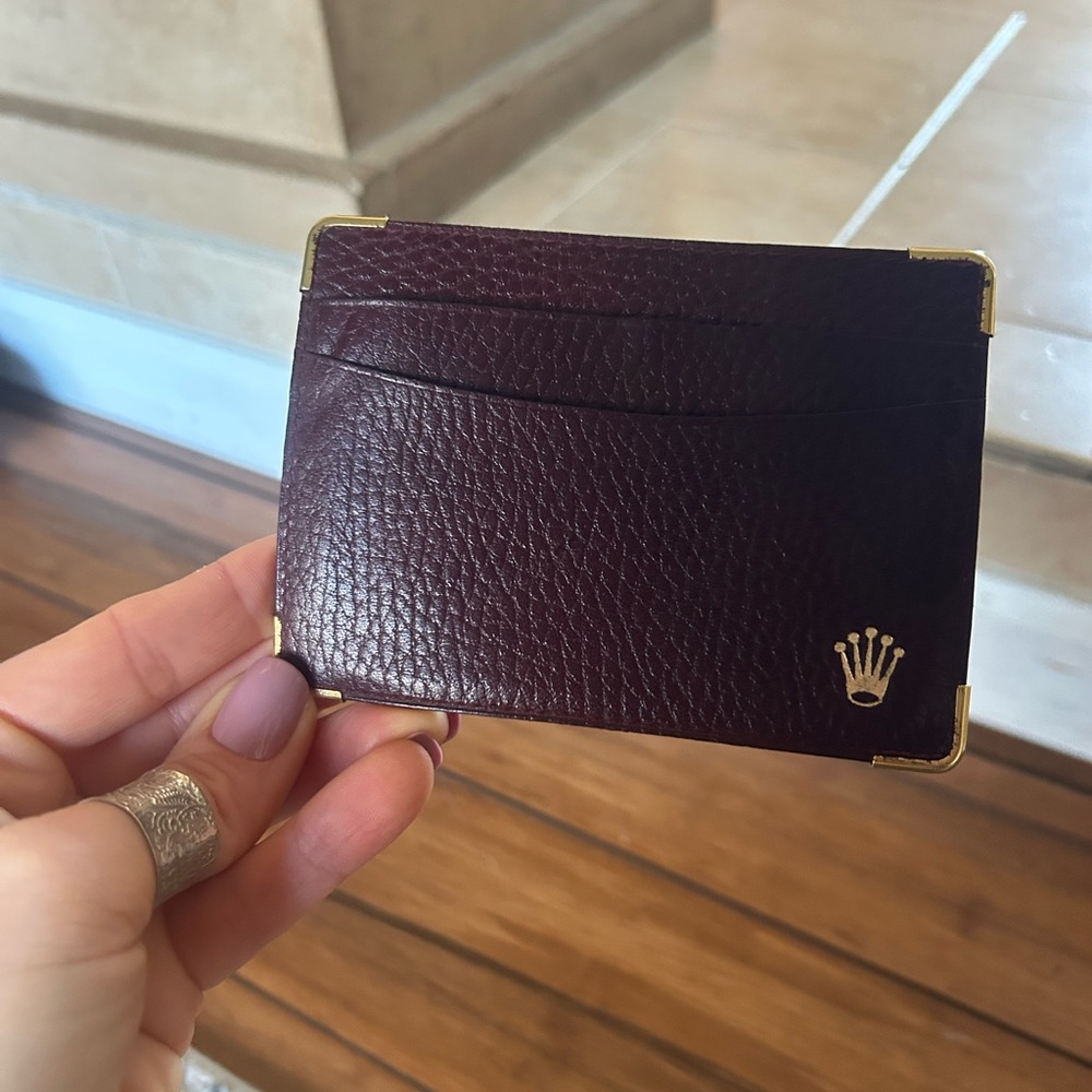Rolex Dark Brown Leather Card Holder with Gold Details
